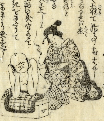 Moxibustion can be performed with or without acupuncture. An old drawing of a woman performing moxibustion.